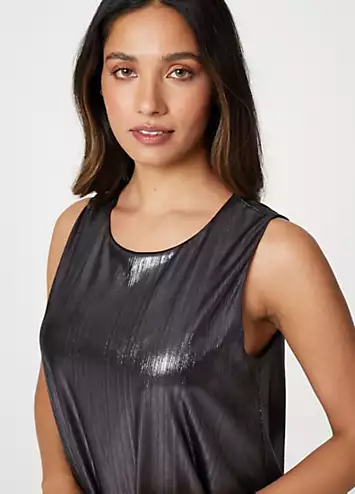 Izabel London Black Metallic Sleeveless Layered Top | Kaleidoscope