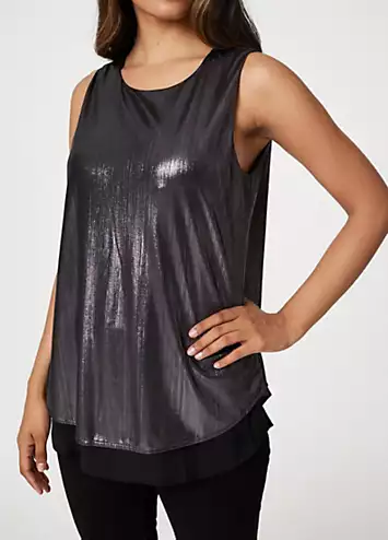 Izabel London Black Metallic Sleeveless Layered Top | Kaleidoscope