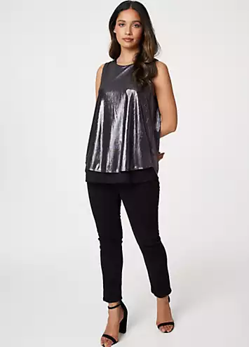 Izabel London Black Metallic Sleeveless Layered Top | Kaleidoscope