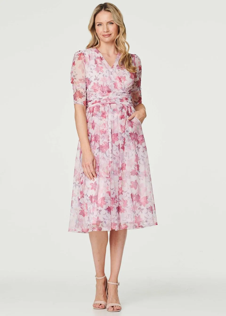 Izabel London Red Floral Wrap Front Tea Dress