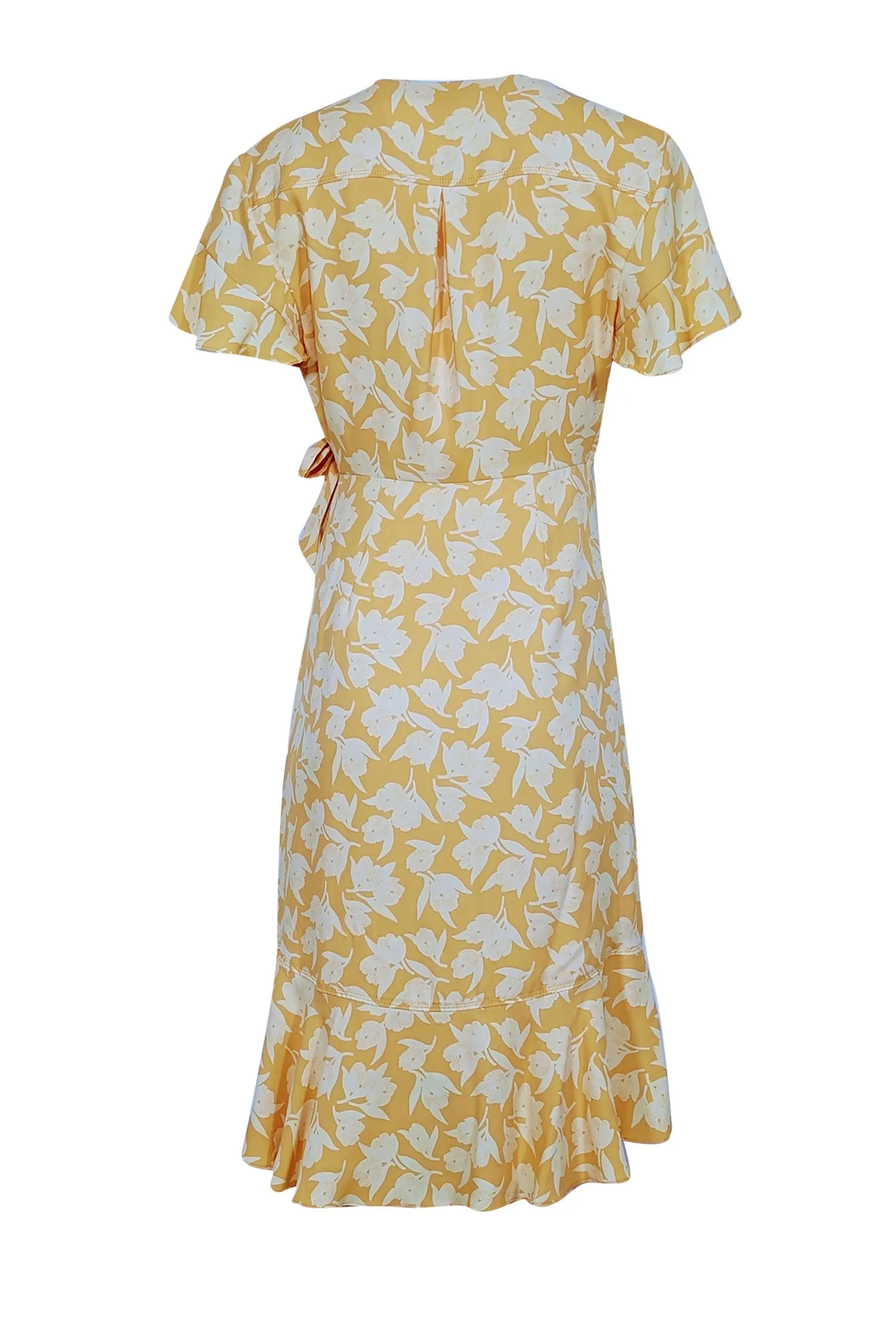 Joie - Yellow Floral Print Ruffled Wrap Dress Sz S