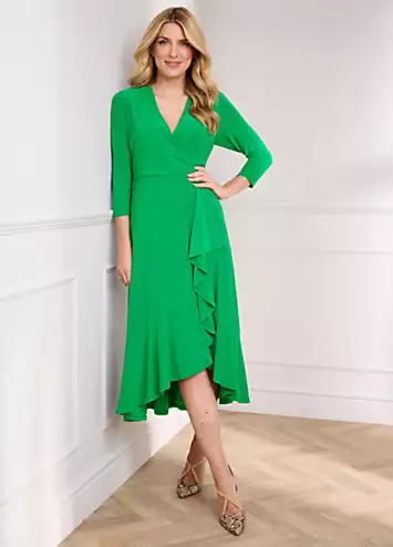 Kaleidoscope Green Frill Detail Wrap Dress | Grattan