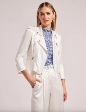 Kassandra Satin Moto Jacket - White