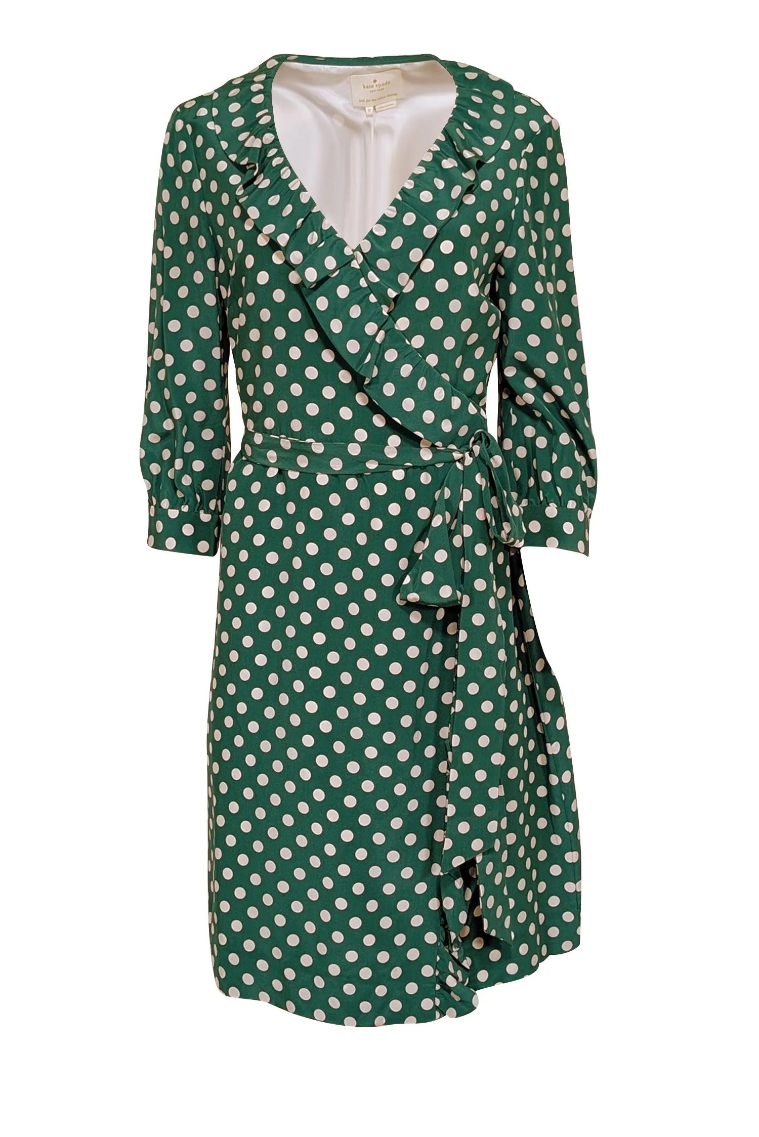 Kate Spade - Green & Cream Dot Print Daniella Wrap Dress Sz 12