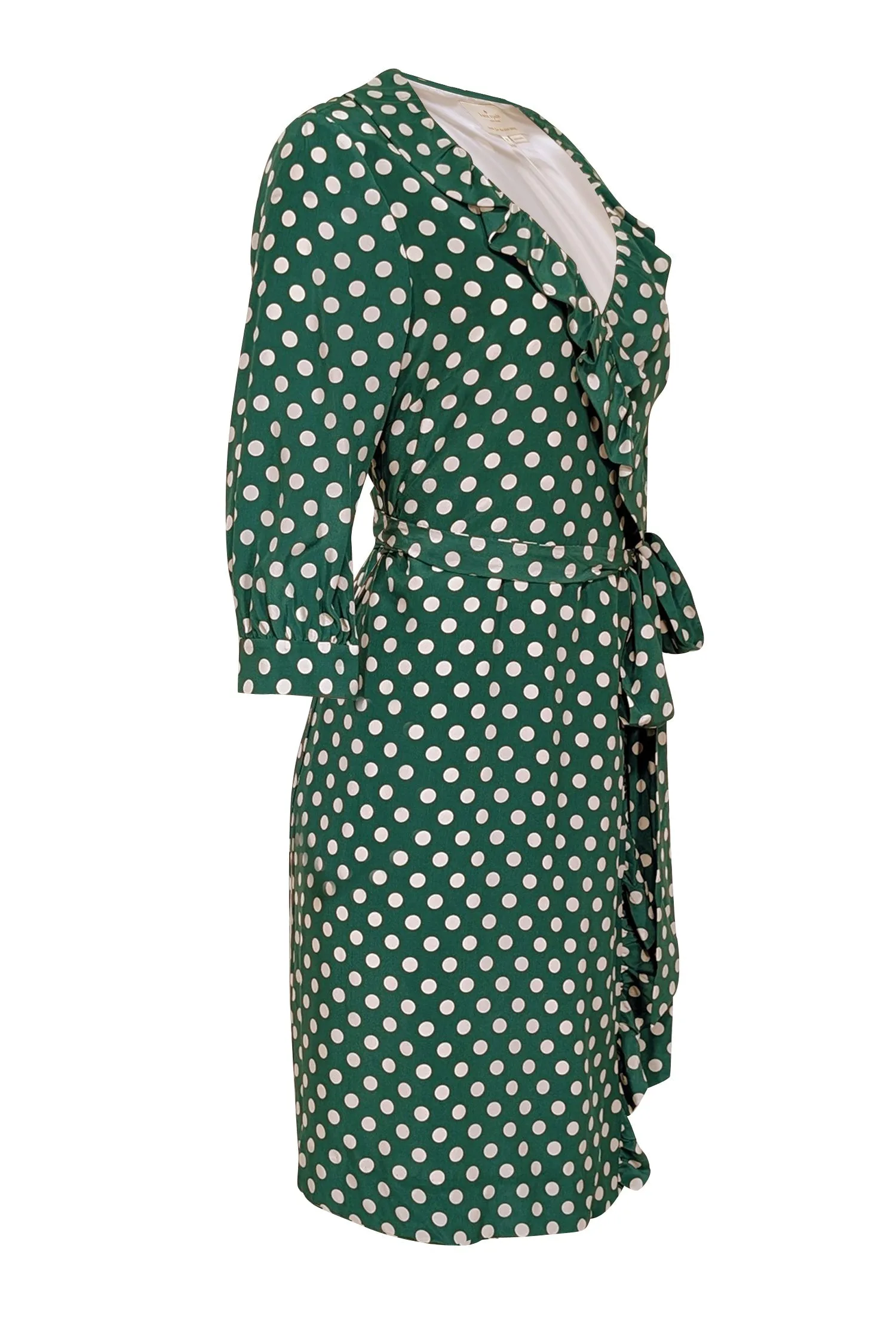 Kate Spade - Green & Cream Dot Print Daniella Wrap Dress Sz 12