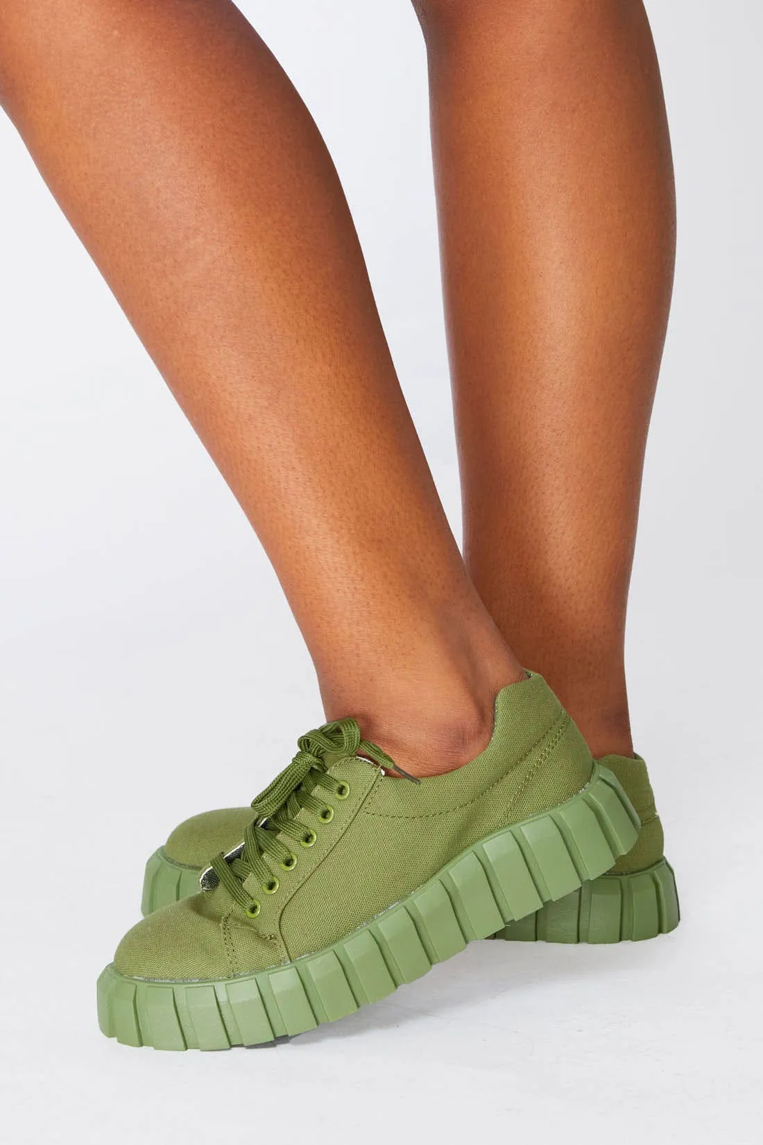 Khaki Pleated Sole Chunky Trainers