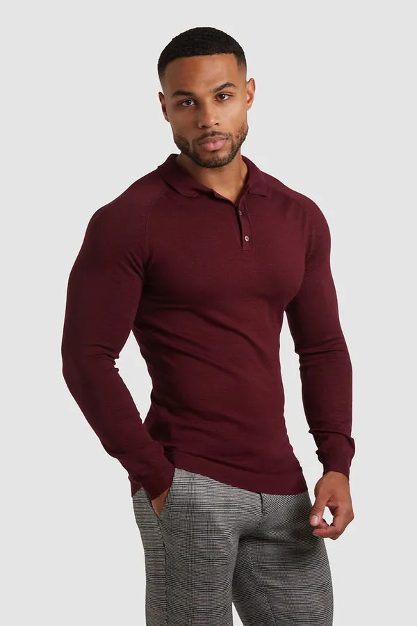 Knitted Polo Shirt in Claret