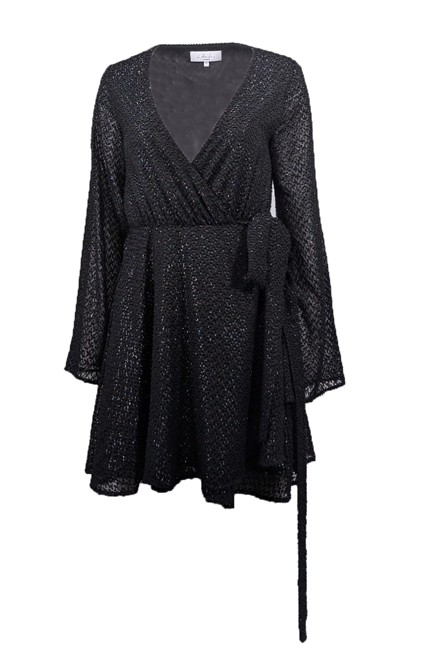 L'Academie - Black Metallic Textured Wrap Dress Sz S