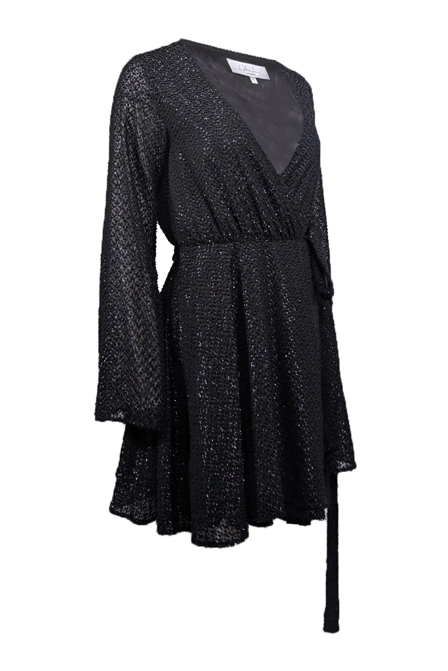 L'Academie - Black Metallic Textured Wrap Dress Sz S