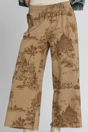 Latte Chinoiserie Washed Corduroy Wide Leg Pants