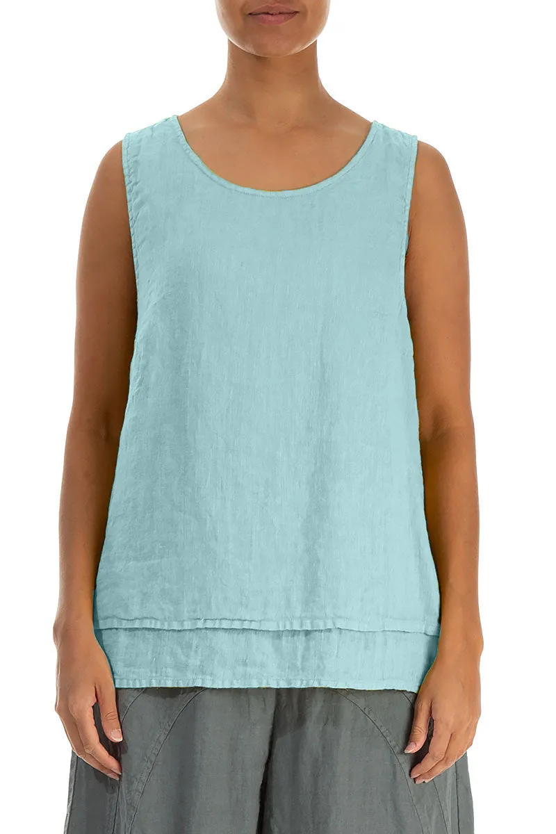 Layered Sleeveless Ice Blue Gauze Linen Top