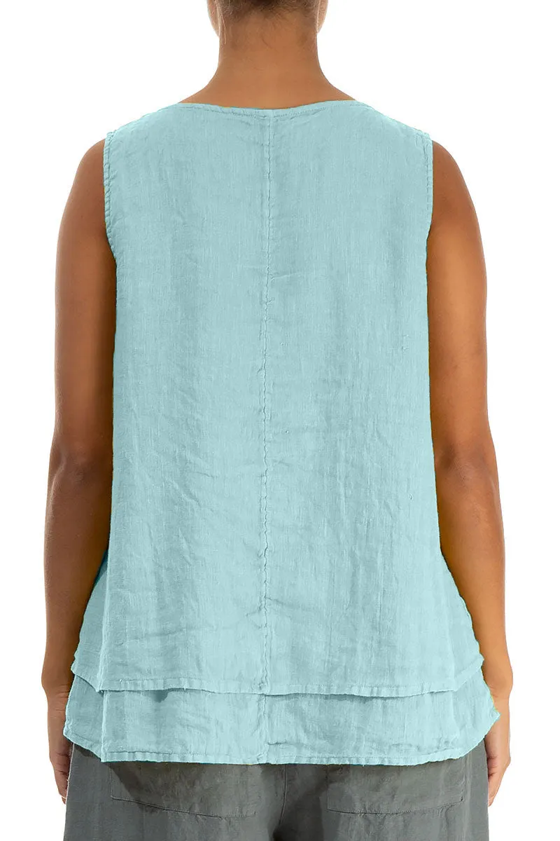 Layered Sleeveless Ice Blue Gauze Linen Top