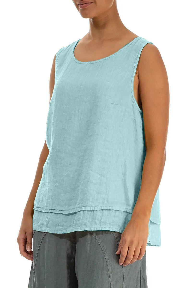 Layered Sleeveless Ice Blue Gauze Linen Top