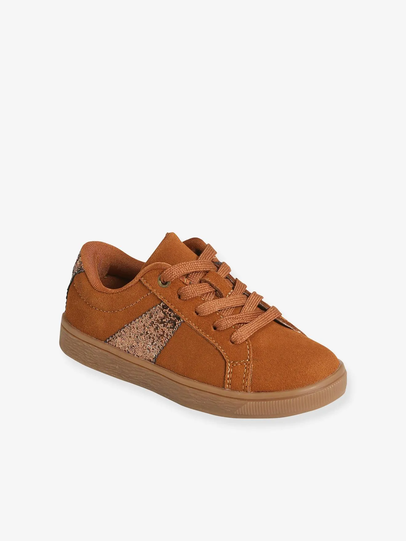 Leather Trainers with Laces & Zip, for Girls - brown