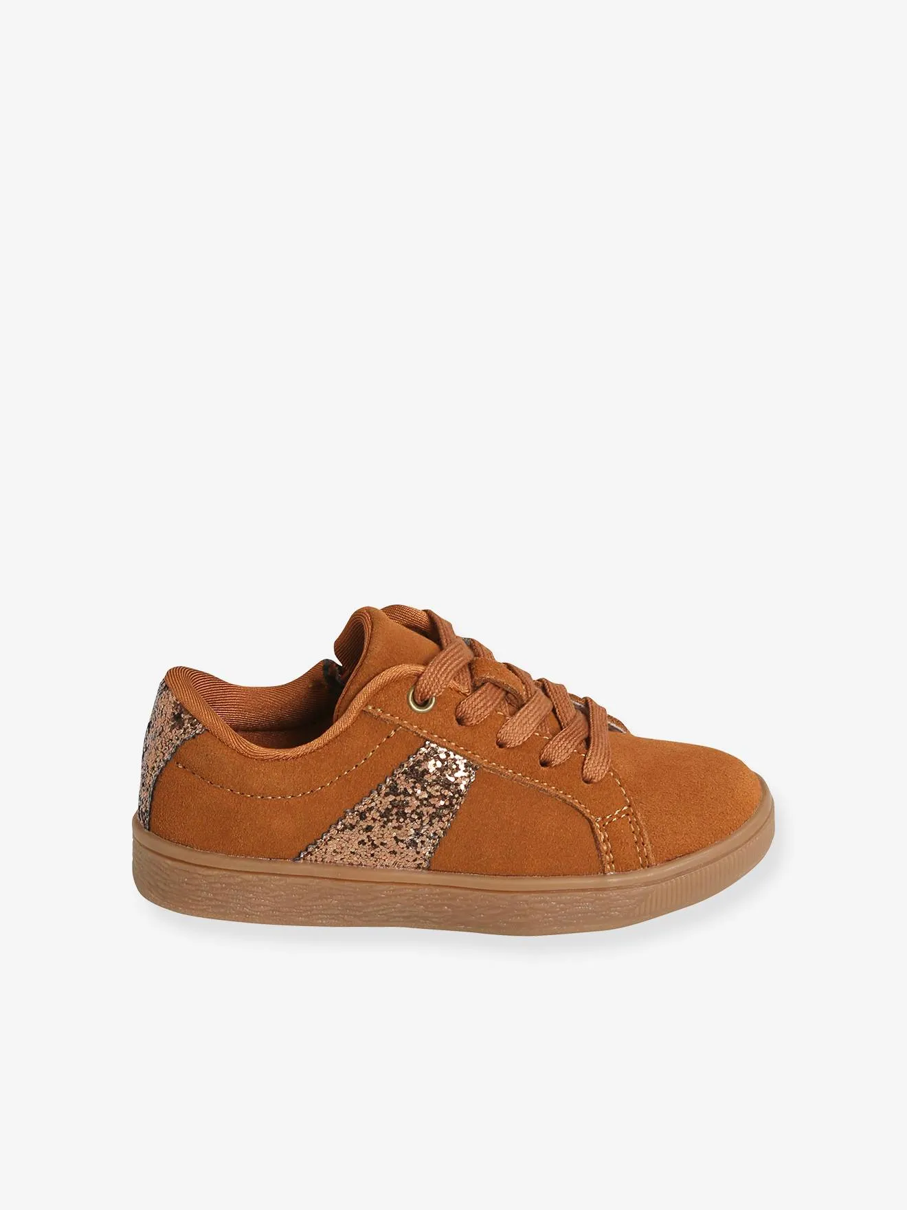 Leather Trainers with Laces & Zip, for Girls - brown