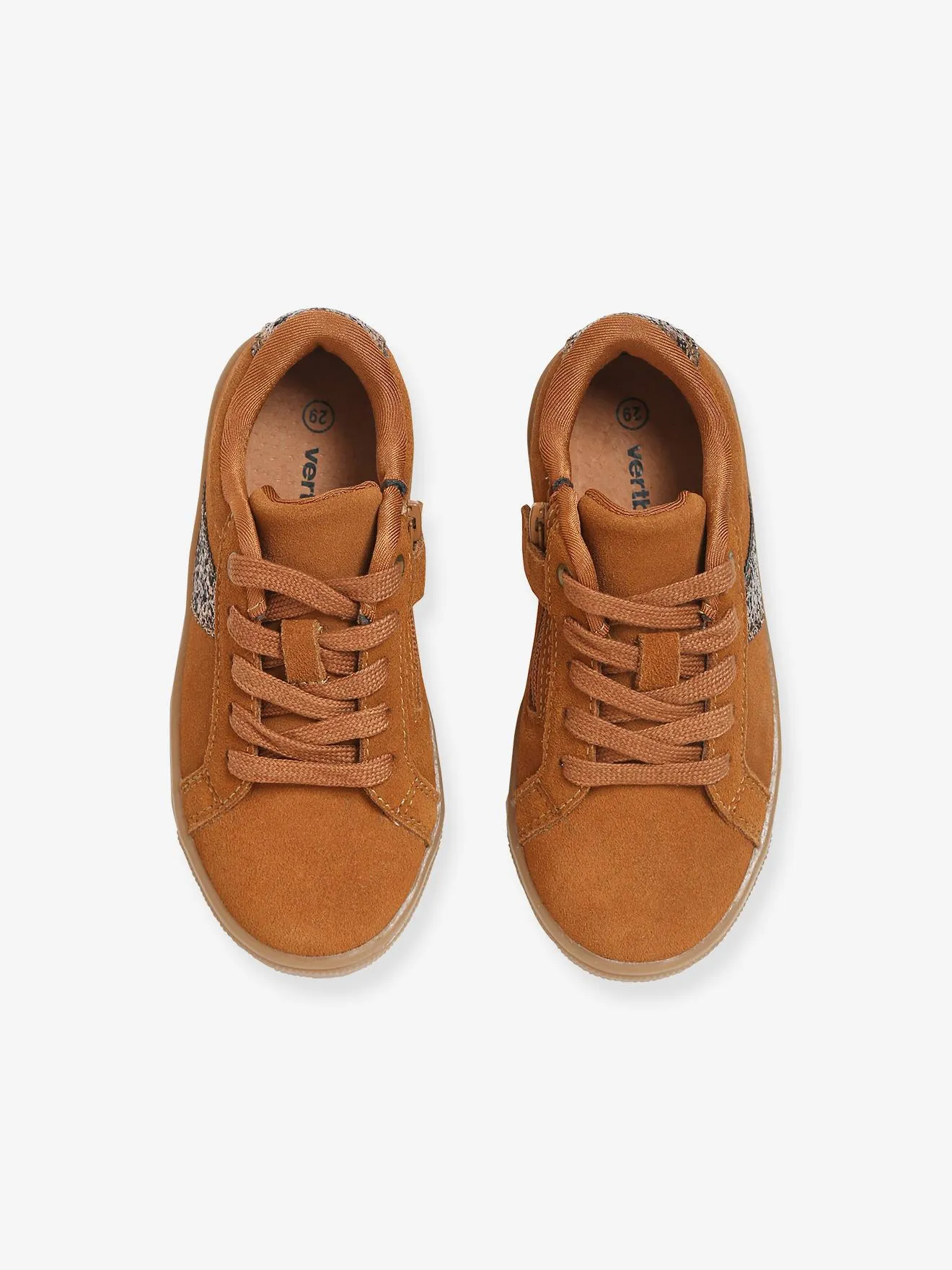 Leather Trainers with Laces & Zip, for Girls - brown