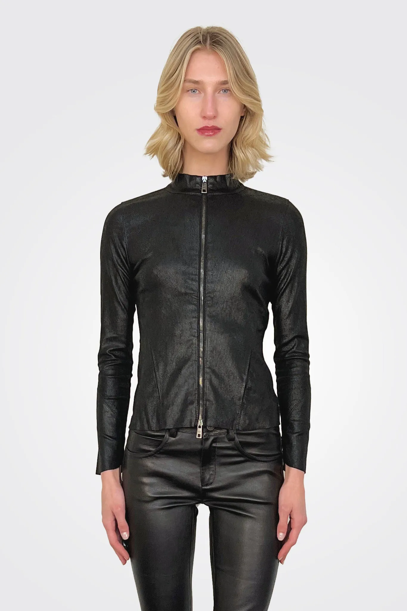 Leather Zip Jacket - Nero