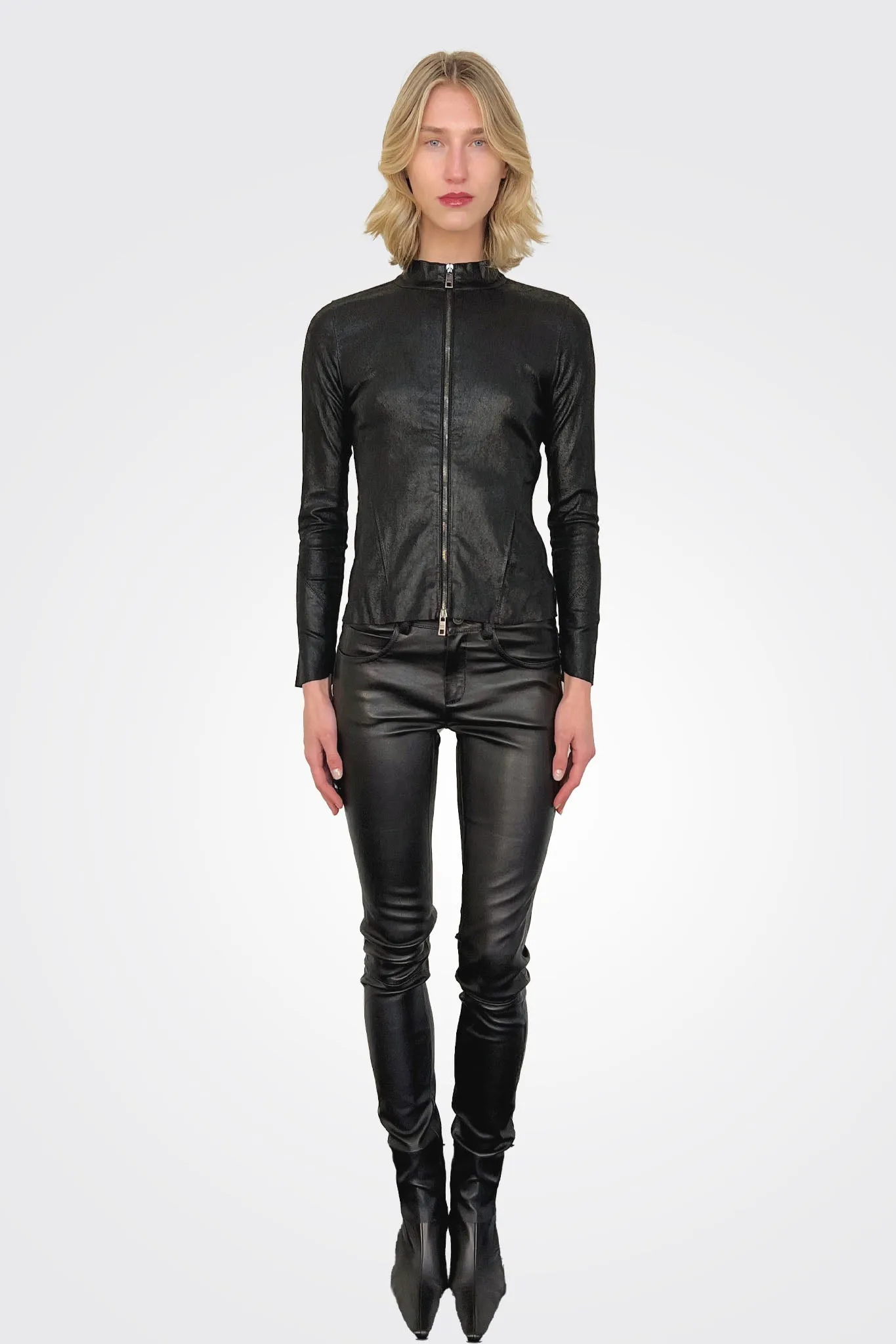 Leather Zip Jacket - Nero