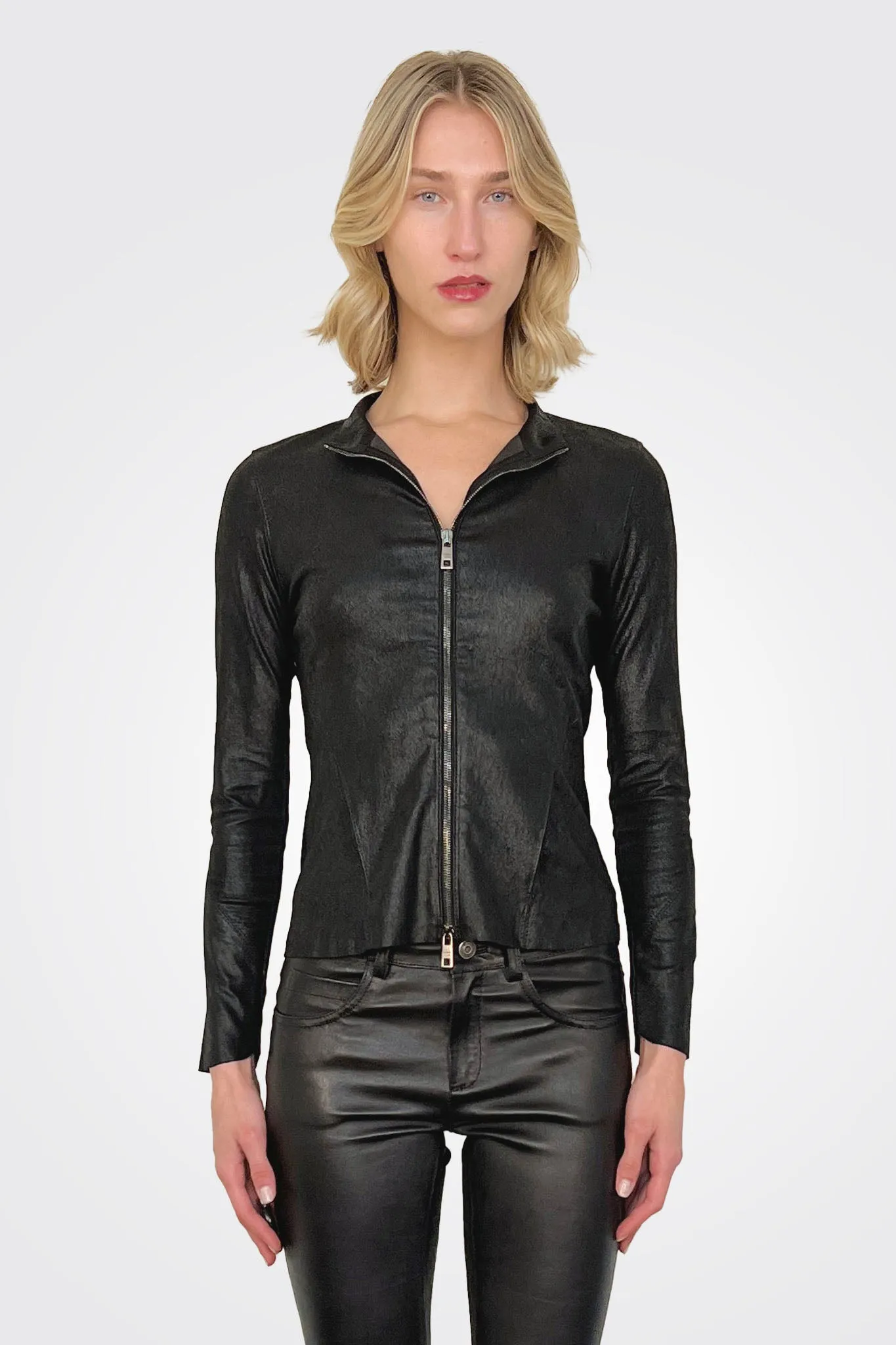 Leather Zip Jacket - Nero