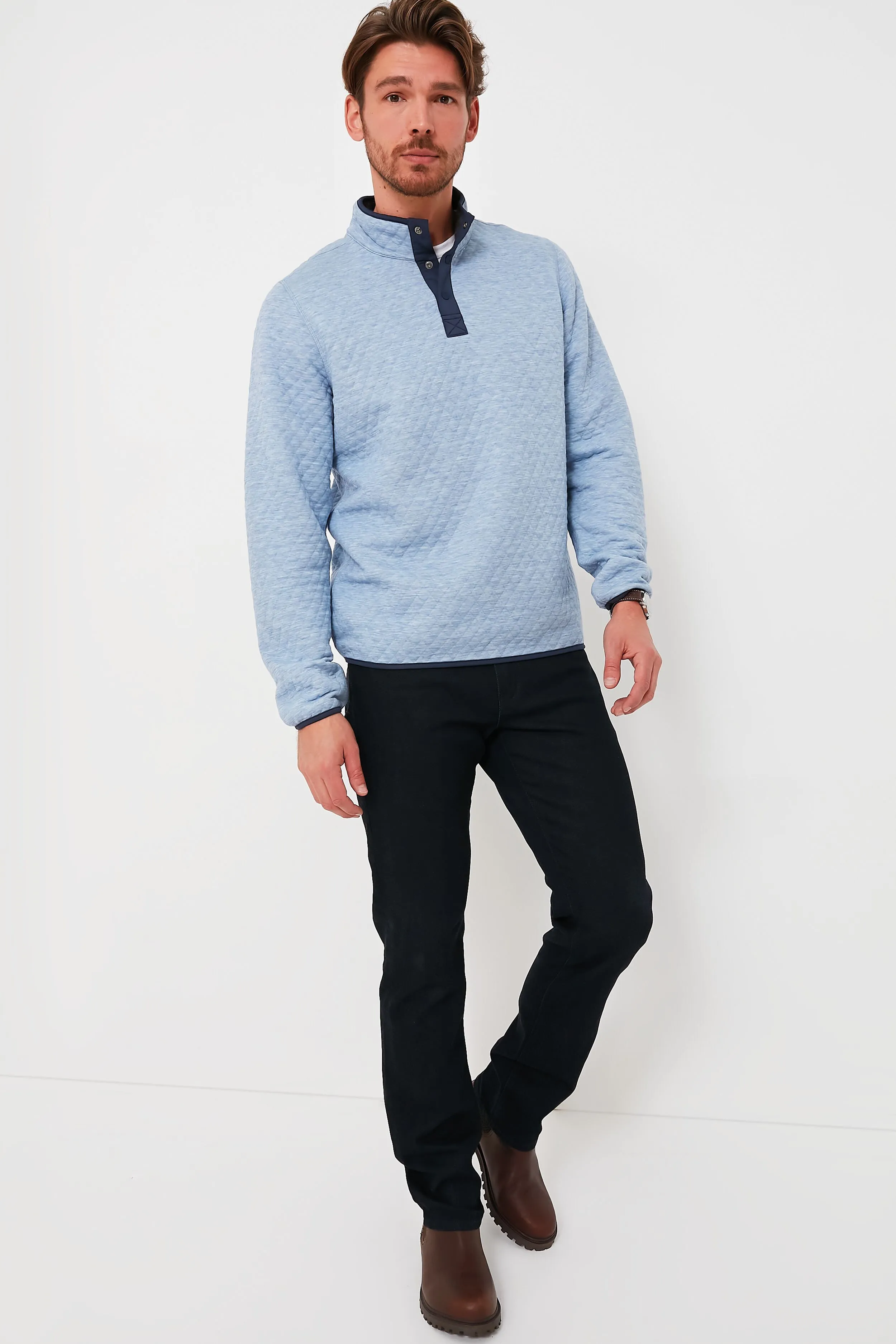 Light Blue Charcoal Heather Corbet Reversible Pullover