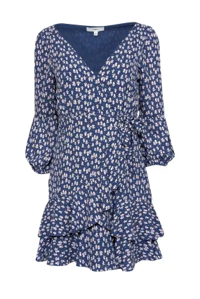 Likely - Blue w/ Pink Flowers Long Sleeve Mini Wrap Dress Sz 6