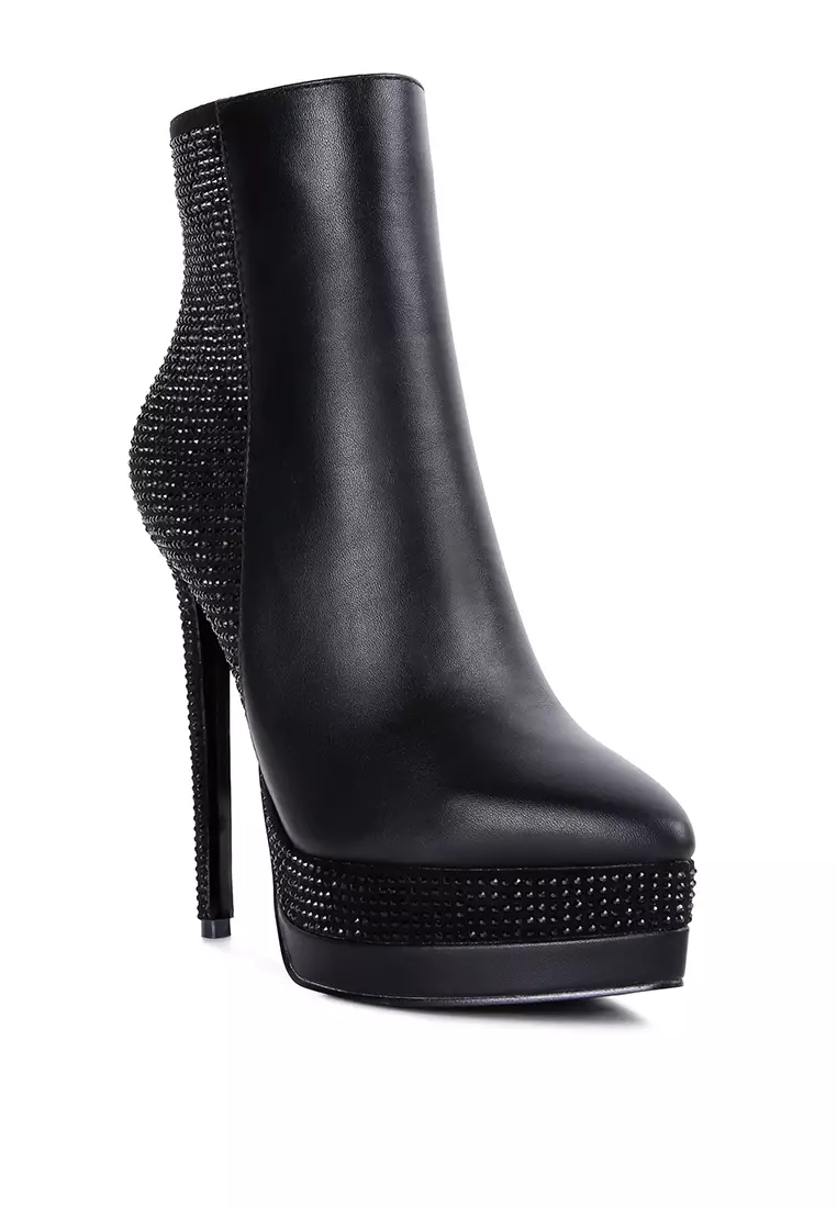 London Rag Black Diamante Set High Heeled Ankle Boot