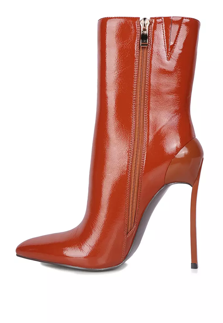 London Rag Tan Patent High Heeled Ankle Boot