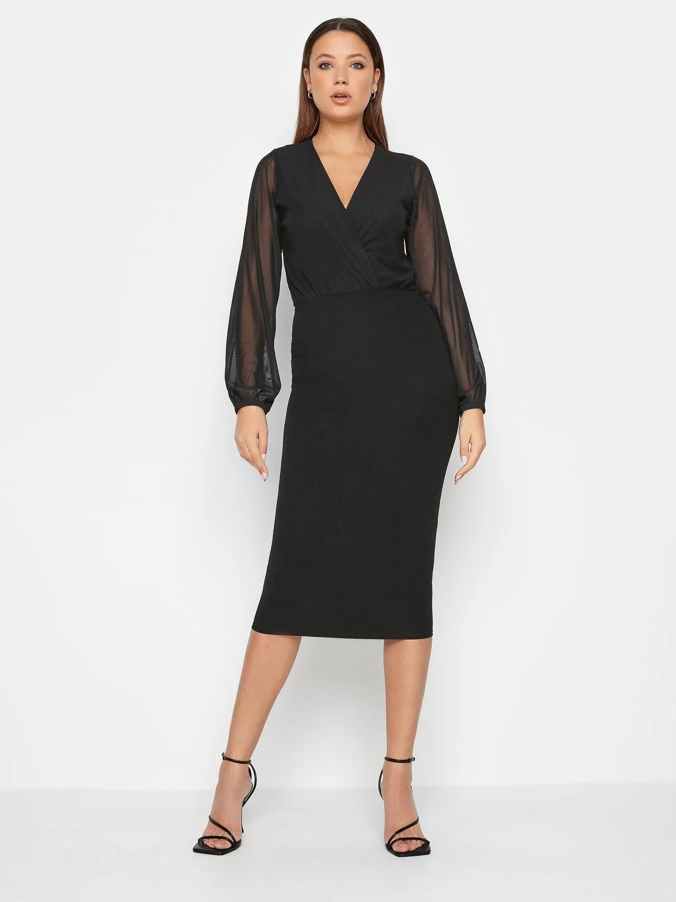 Long Tall Sally Black Mesh Sleeve Wrap Dress