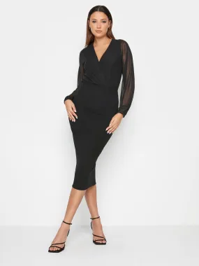 Long Tall Sally Black Mesh Sleeve Wrap Dress