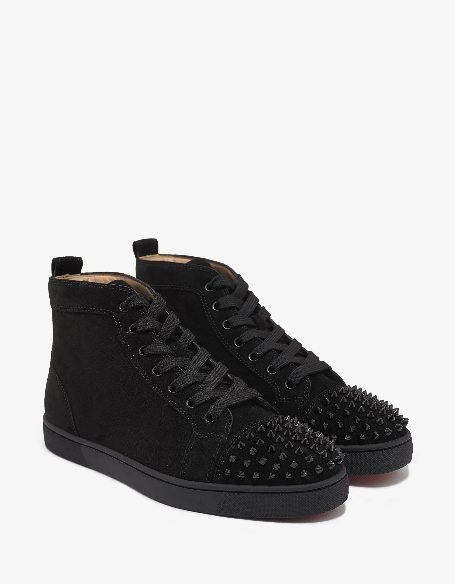 Lou Spikes Flat Black Suede High Top Trainers