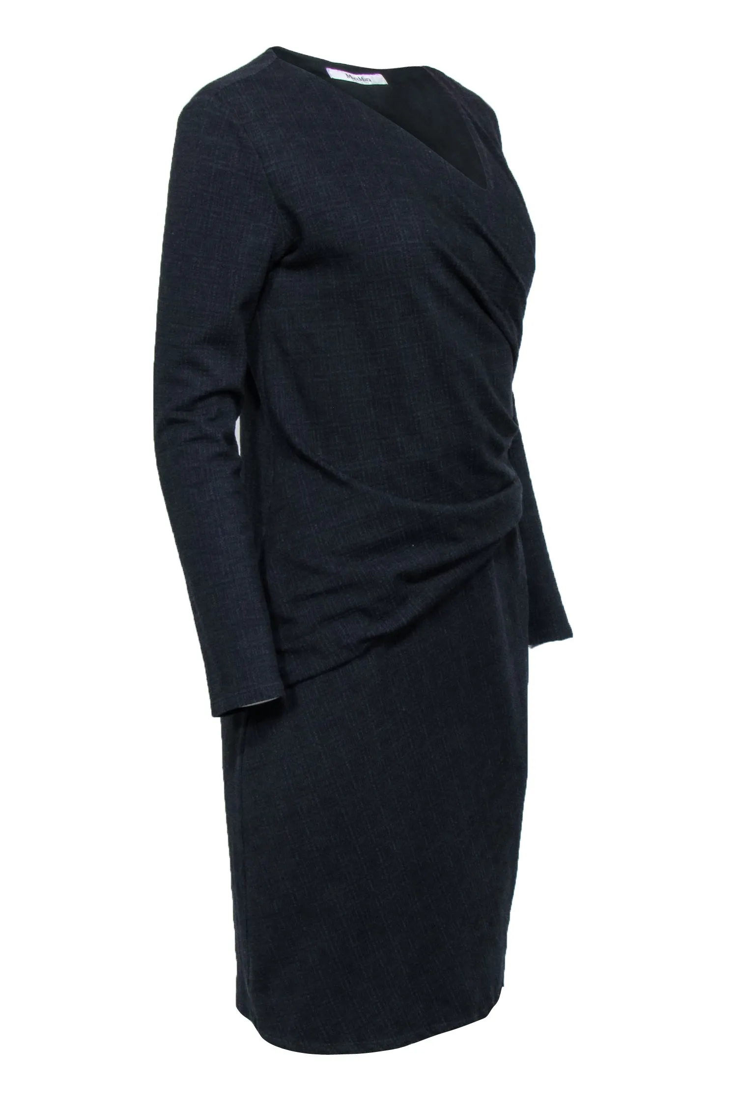 Max Mara - Navy Long Sleeve Wrap Bodice Dress Sz M