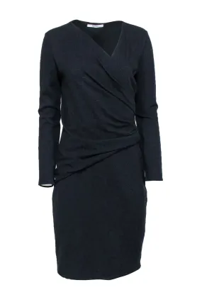 Max Mara - Navy Long Sleeve Wrap Bodice Dress Sz M