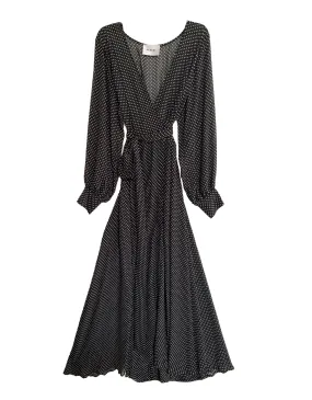 Maxi Wrap Dress- Micro Dot Black White