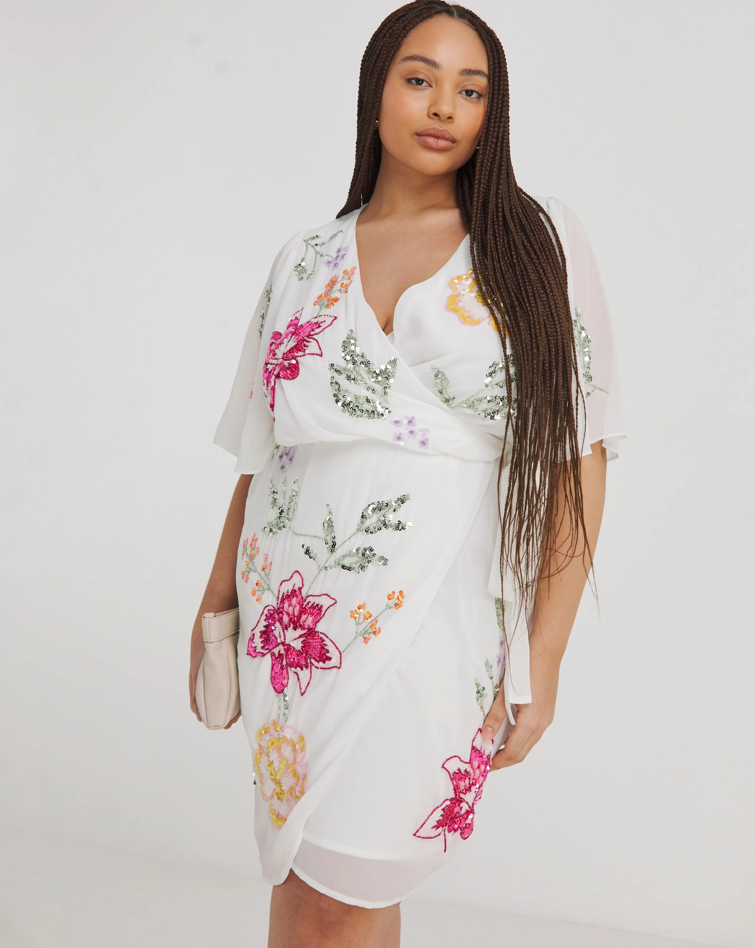 Maya Curve Embellished Floral Wrap Mini Dress | Simply Be