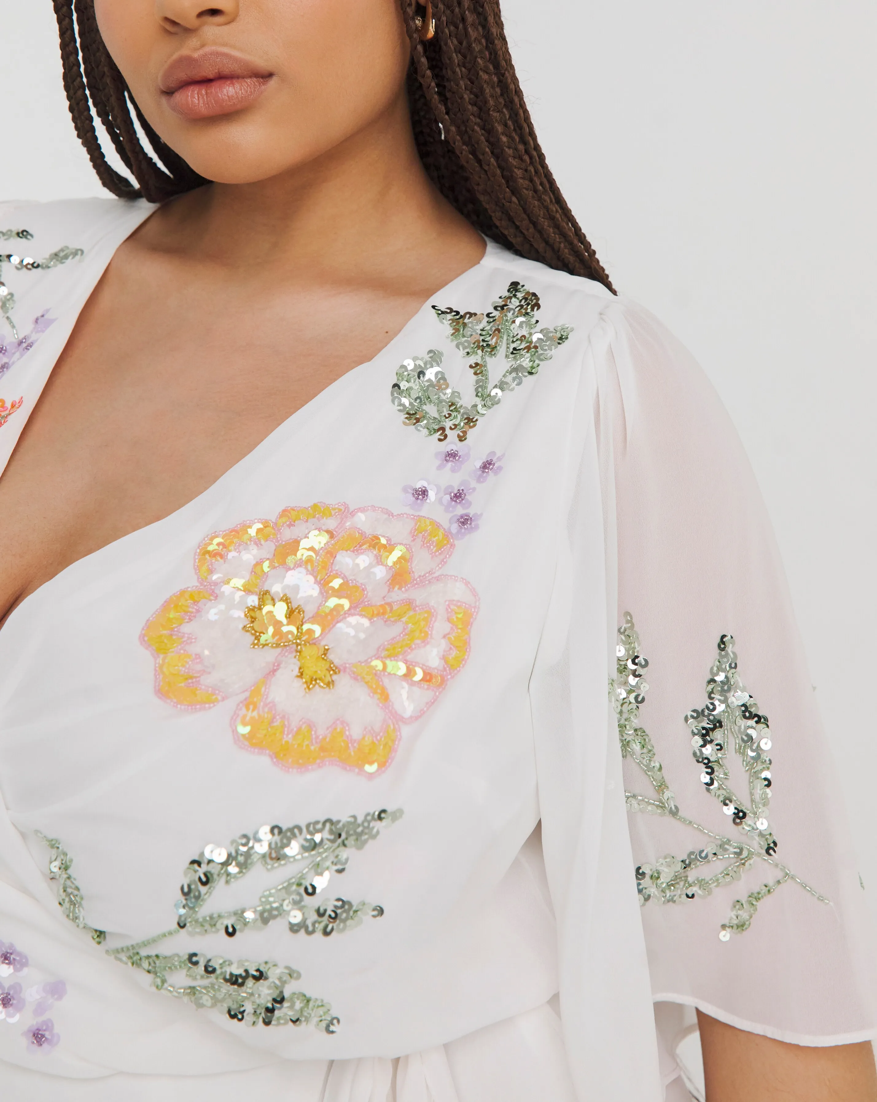 Maya Curve Embellished Floral Wrap Mini Dress | Simply Be