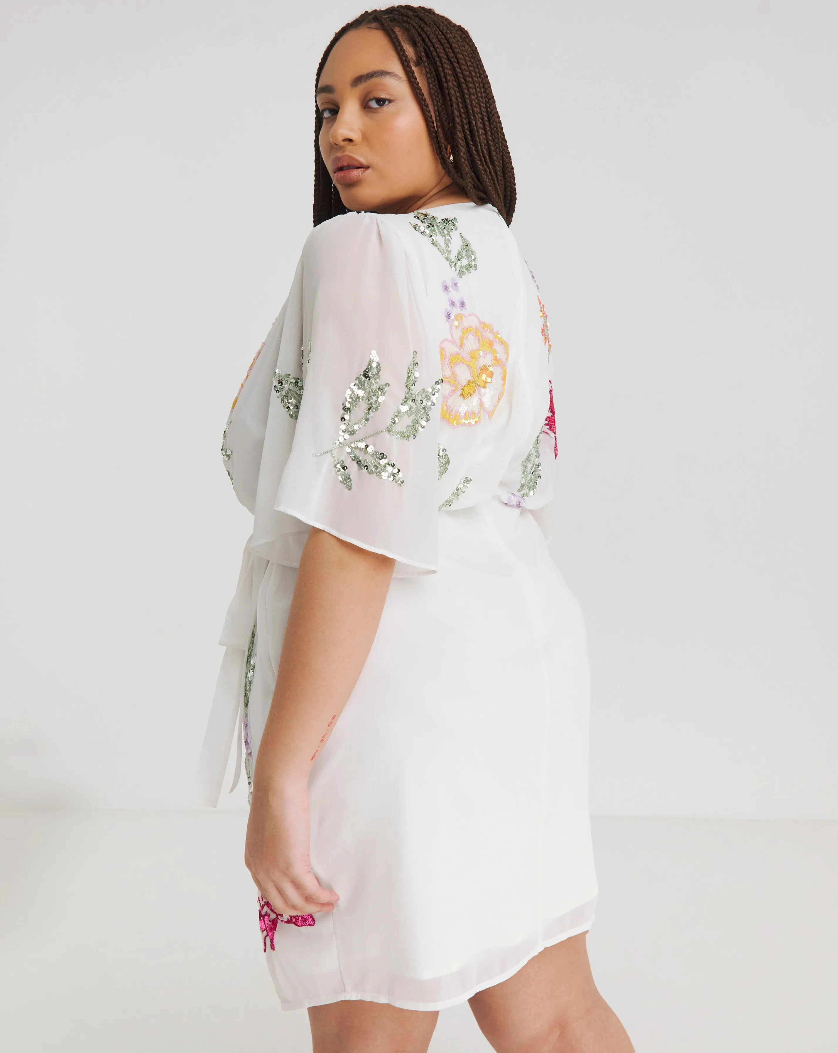 Maya Curve Embellished Floral Wrap Mini Dress | Simply Be