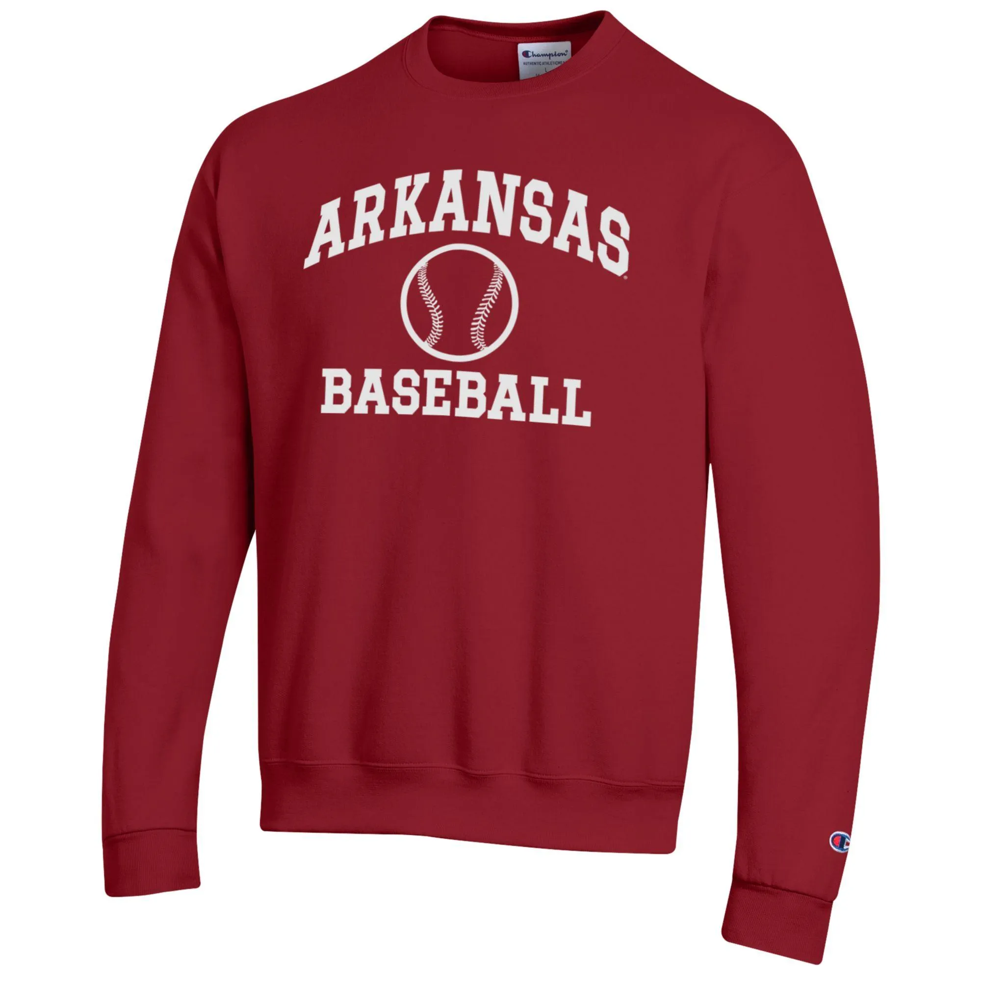 Men's Champion Cardinal Arkansas Razorbacks Baseball Icon Crewneck Pullover Sweatshirt