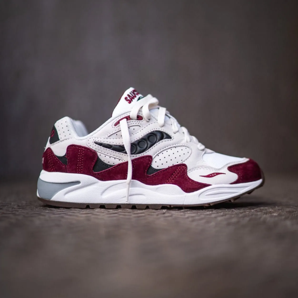 Mens Saucony Grid Shadow 2 (Cream Red Burgundy)