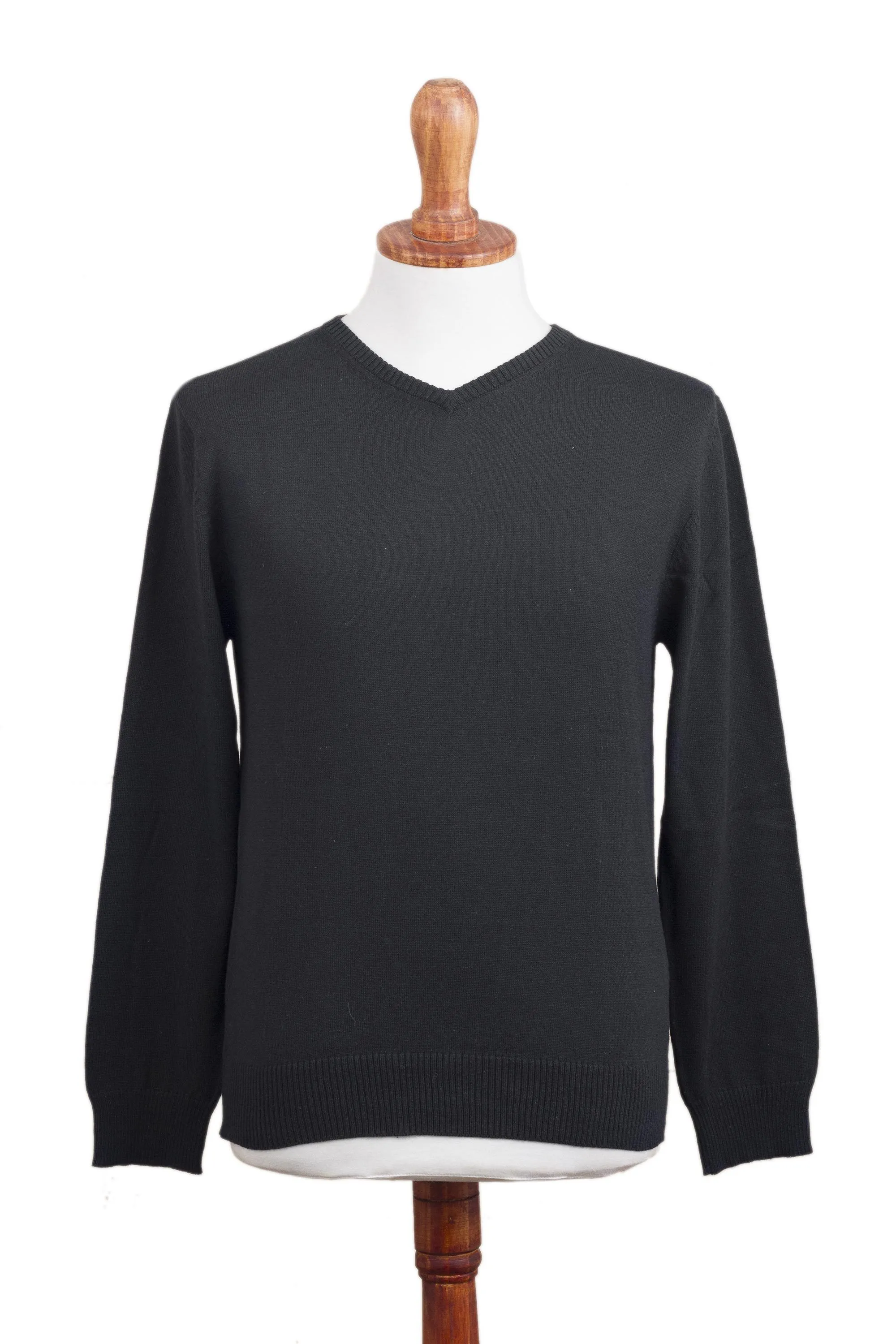 Men's V-Neck Cotton Blend Pullover from Peru, 