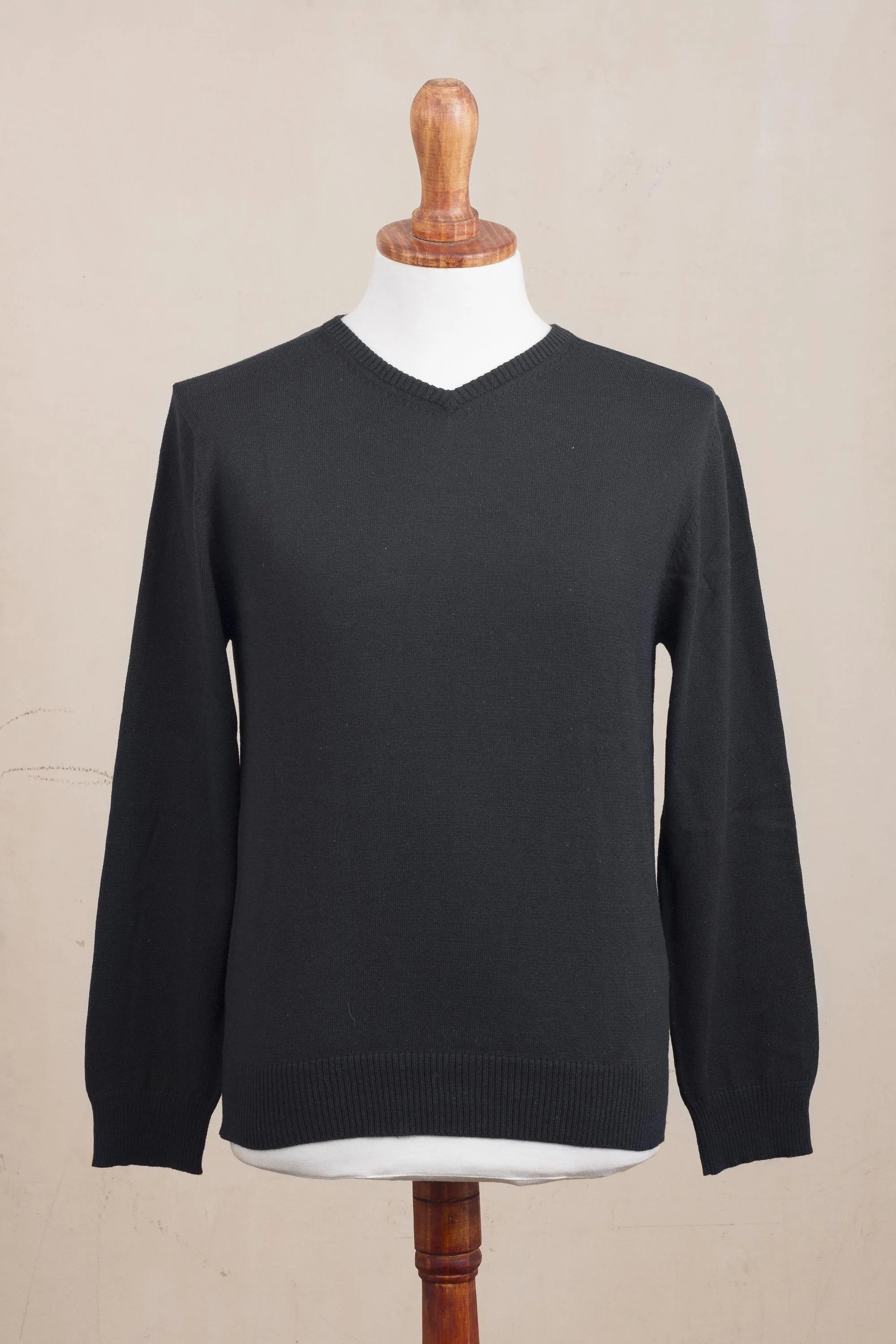 Men's V-Neck Cotton Blend Pullover from Peru, 