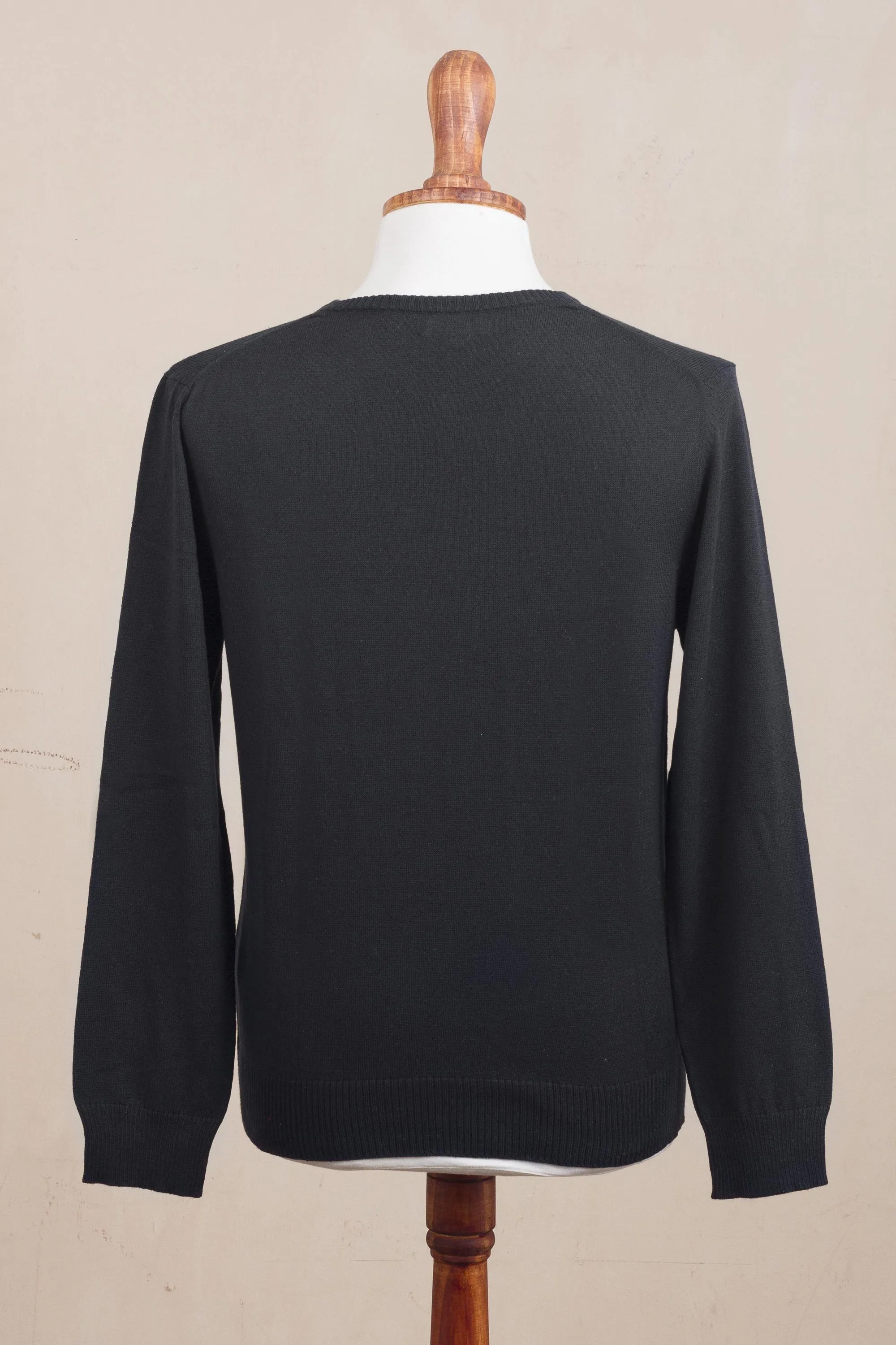 Men's V-Neck Cotton Blend Pullover from Peru, 