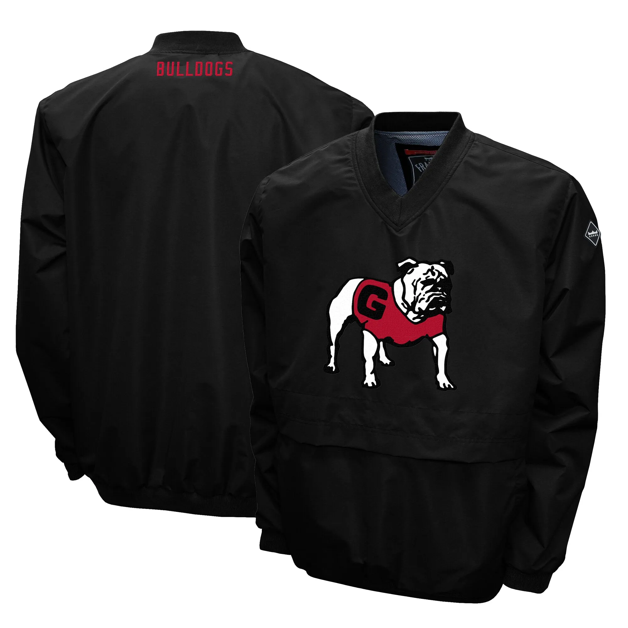 Men's Franchise Club Black Georgia Bulldogs Big Logo Windshell V-Neck Pullover Jacket