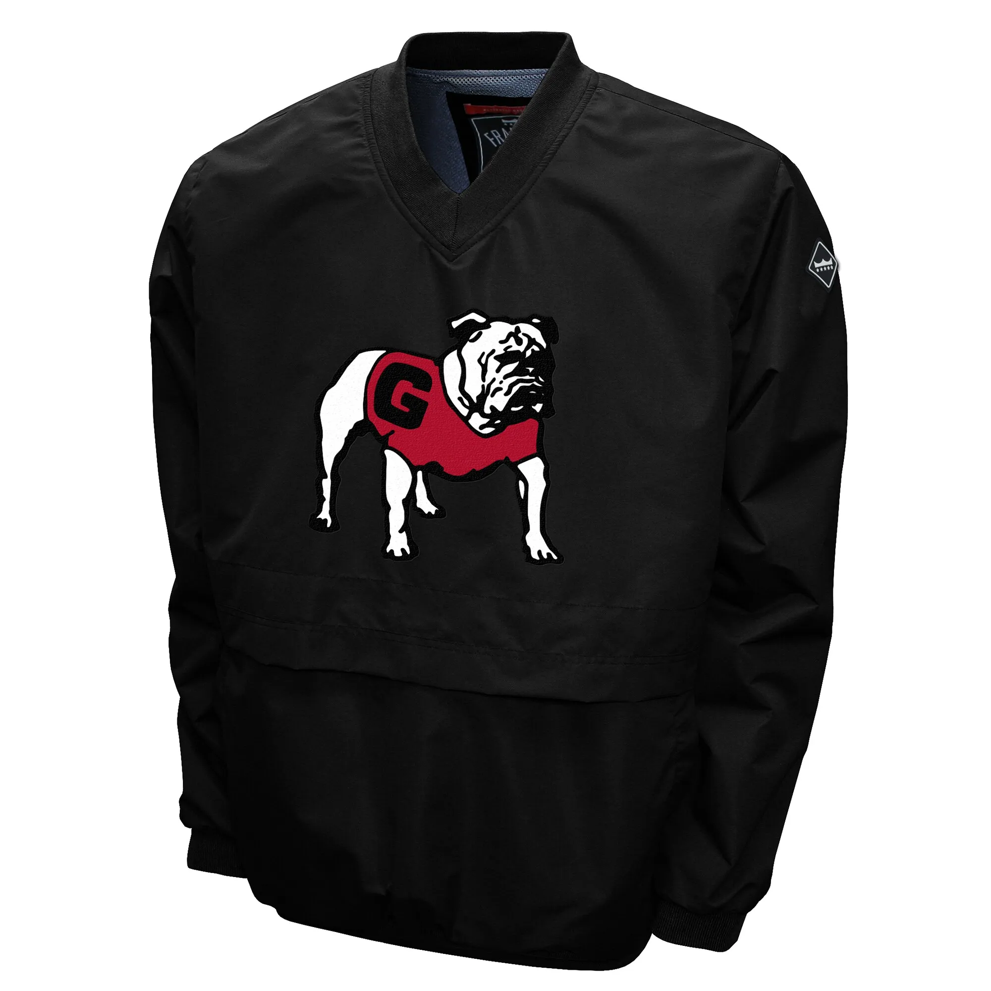 Men's Franchise Club Black Georgia Bulldogs Big Logo Windshell V-Neck Pullover Jacket