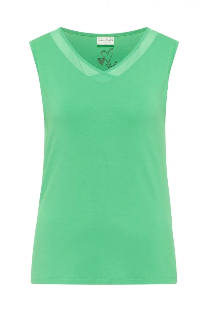 Mesh Insert Sleeveless Top - Tropical Green - 65130042-650