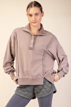 Mocha Mineral Washed Terry French Pullover