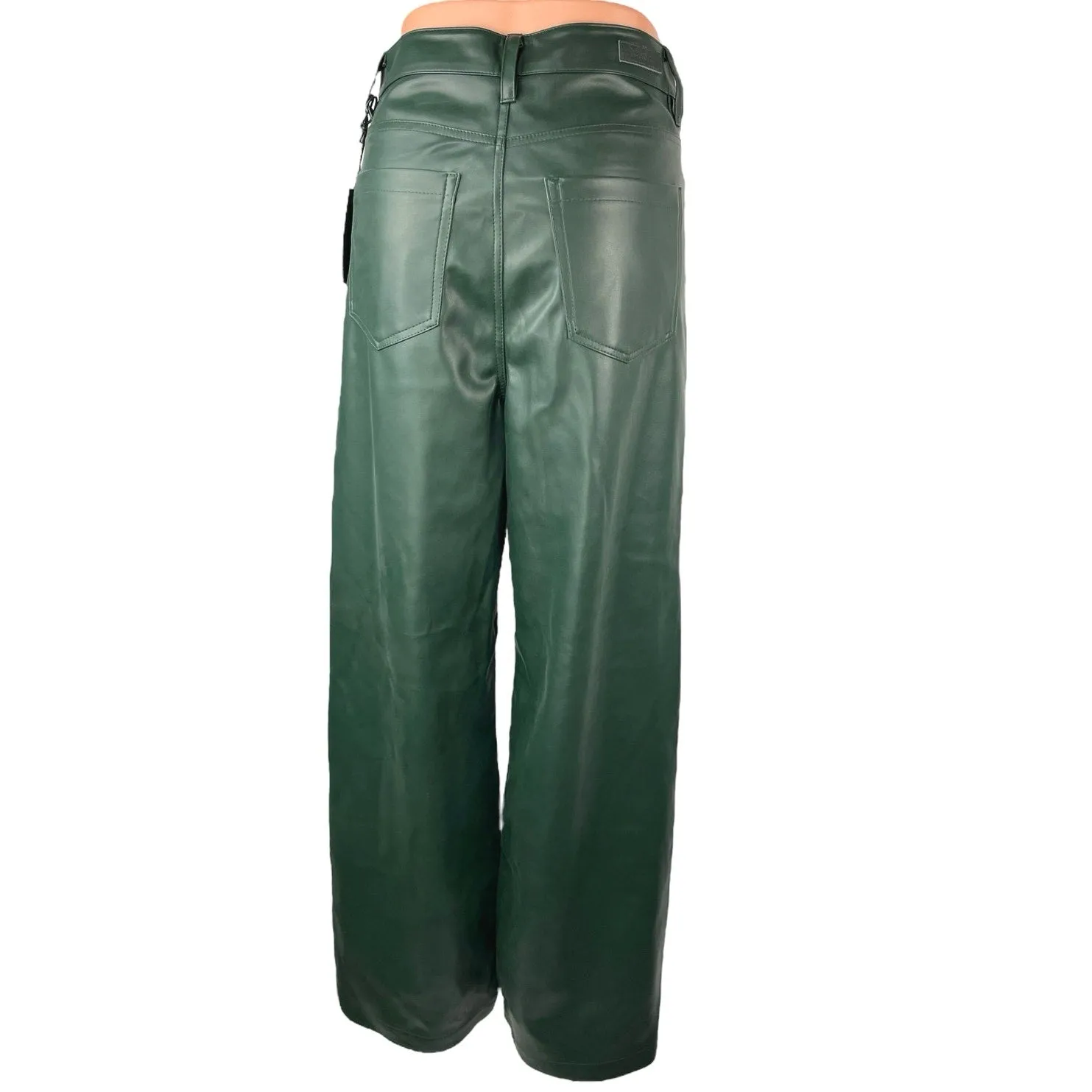 NEW Blank NYC Women's Green Faux Vegan Leather Wide Leg High Waist Pants Sz 28