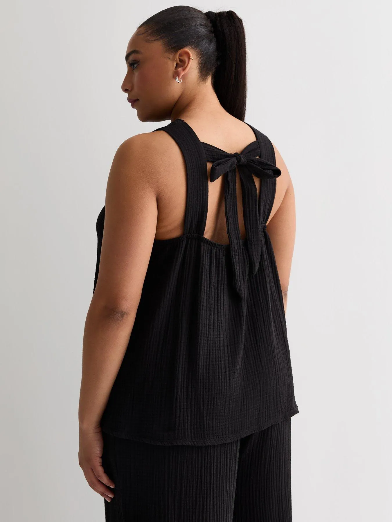 New Look Curves Black Textured Cotton Sleeveless Top