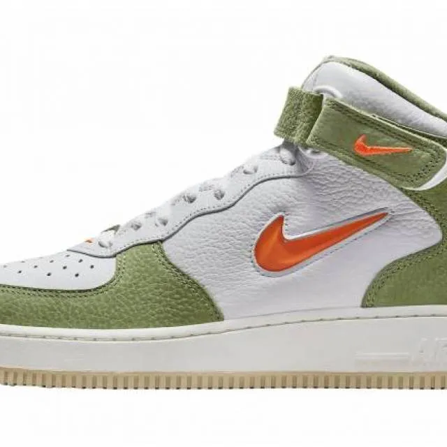 Nike air force 1 mid qs white total orange oil green sail