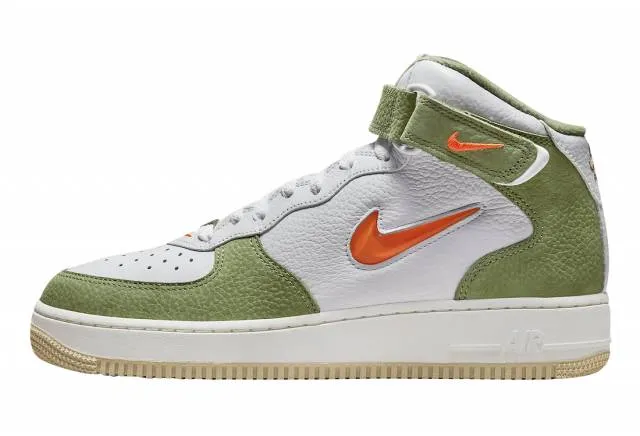 Nike air force 1 mid qs white total orange oil green sail