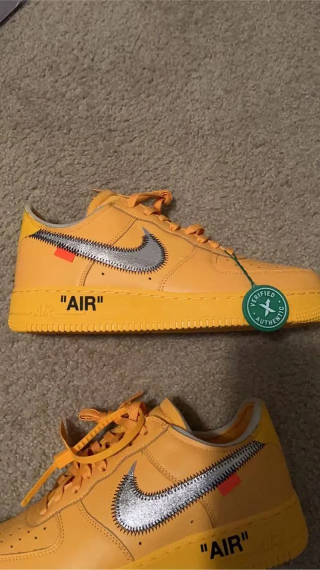 Nike off white air force one university gold